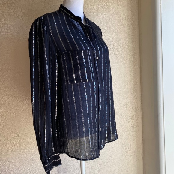 Isabel Marant Etoile Samson black and silver striped button front top Size 40 - Picture 5 of 11